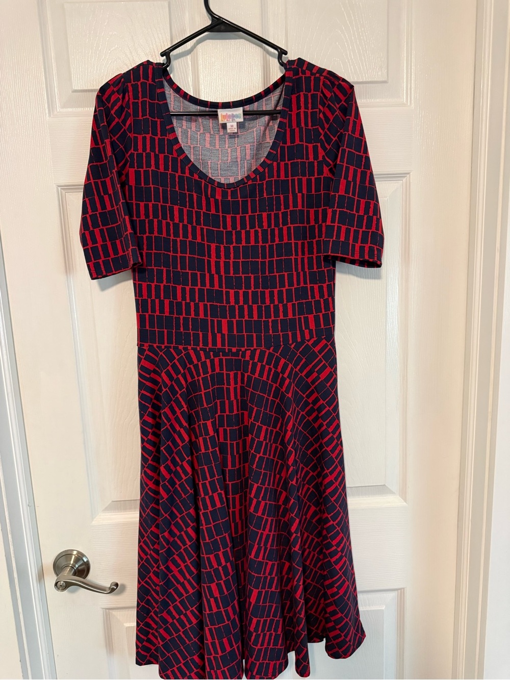 LuLaRoe Navy and Red Geometric Fit-and-Flare Dress